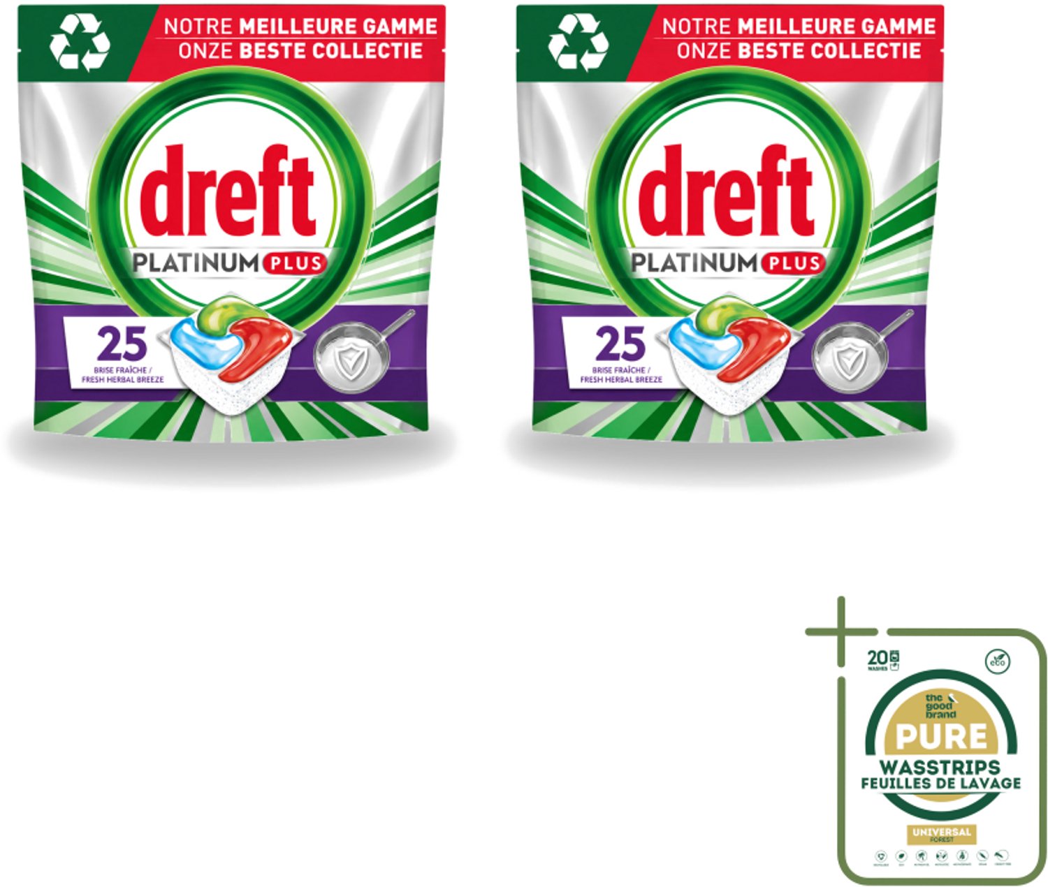 2 x Dreft Platinum Plus - Vaatwascapsules - Deep Clean Boosted - Fresh Herbal Breeze - 25 Afwasbeurten - Vaatwassen - Vaatwasmiddel - Vaatwascapsule - Glanzend Schone Vaat - Voedselresten Verwijderen
