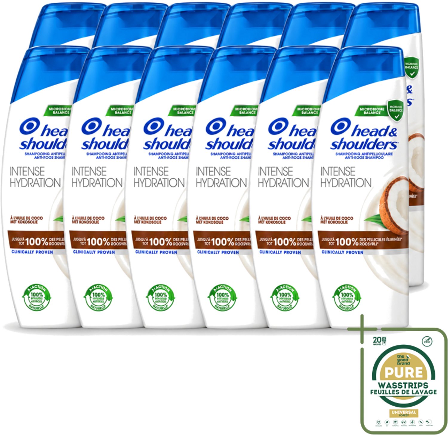 12 x Head & Shoulders - Anti-Roos Shampoo - Intense Hydration - Met Kokosolie - 285 ml - Wasstrips - Anti-roos Shampoo - Roosvrij Haar - Gezonde Hoofdhuid - Kokosolie Shampoo - Hydraterend Shampoo
