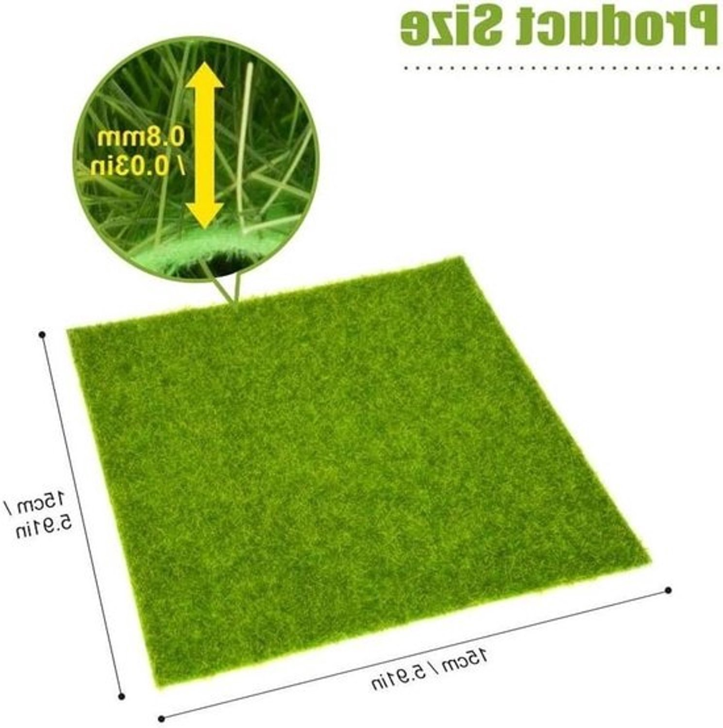 Kunstgras Mat - Synthetisch Gazon - Decoratie Binnen Buiten - Wasbaar Verkleurt Niet - 15 x 15 cm - Groen
