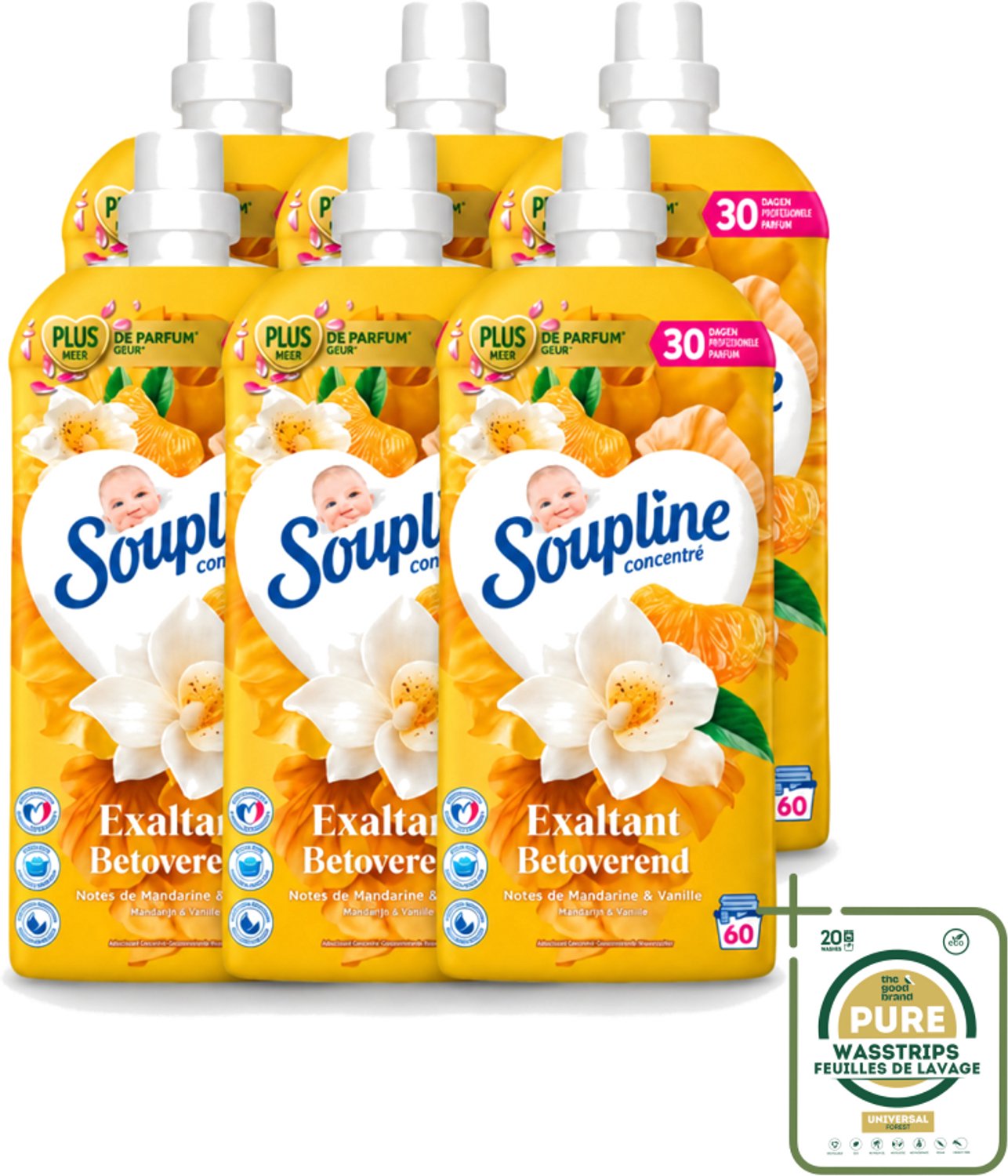 6 x Soupline – Wasverzachter – Betoverend Mandarijn & Vanille – 1,28 L - Wasstrips - Wasverzachter - Wasverzachter Mandarijn En Vanille - Wasverzachter Betoverend - Wasverzachter Voor Kleding - Wasverzachter Voor Was