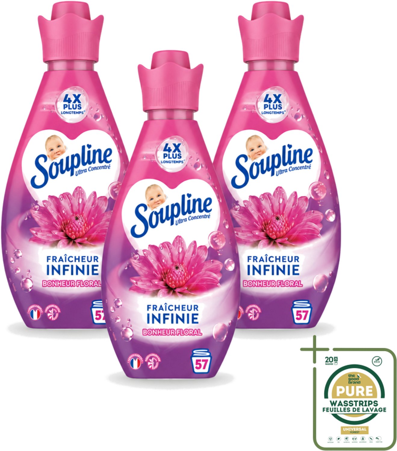 3 x Soupline – Wasverzachter – Infinite Freshness Floral Happiness – 800 ml - Wasstrips - Wasverzachter - Frisheid - Geur - Zachtheid - Wasgoed