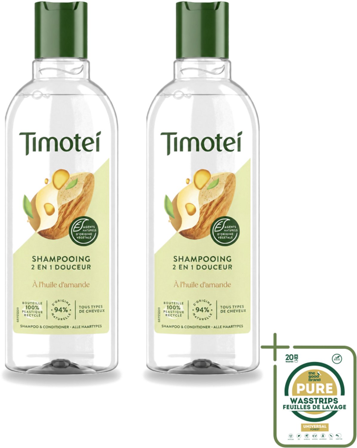 2 x Timotei - Shampoo - Amandelolie - 2in1 - Alle haartypes - 300ml - Wasstrips - 2in1 Shampoo En Conditioner - Amandelolie Shampoo - Zachte Shampoo - Haarverzorging - Haardos Verzorging