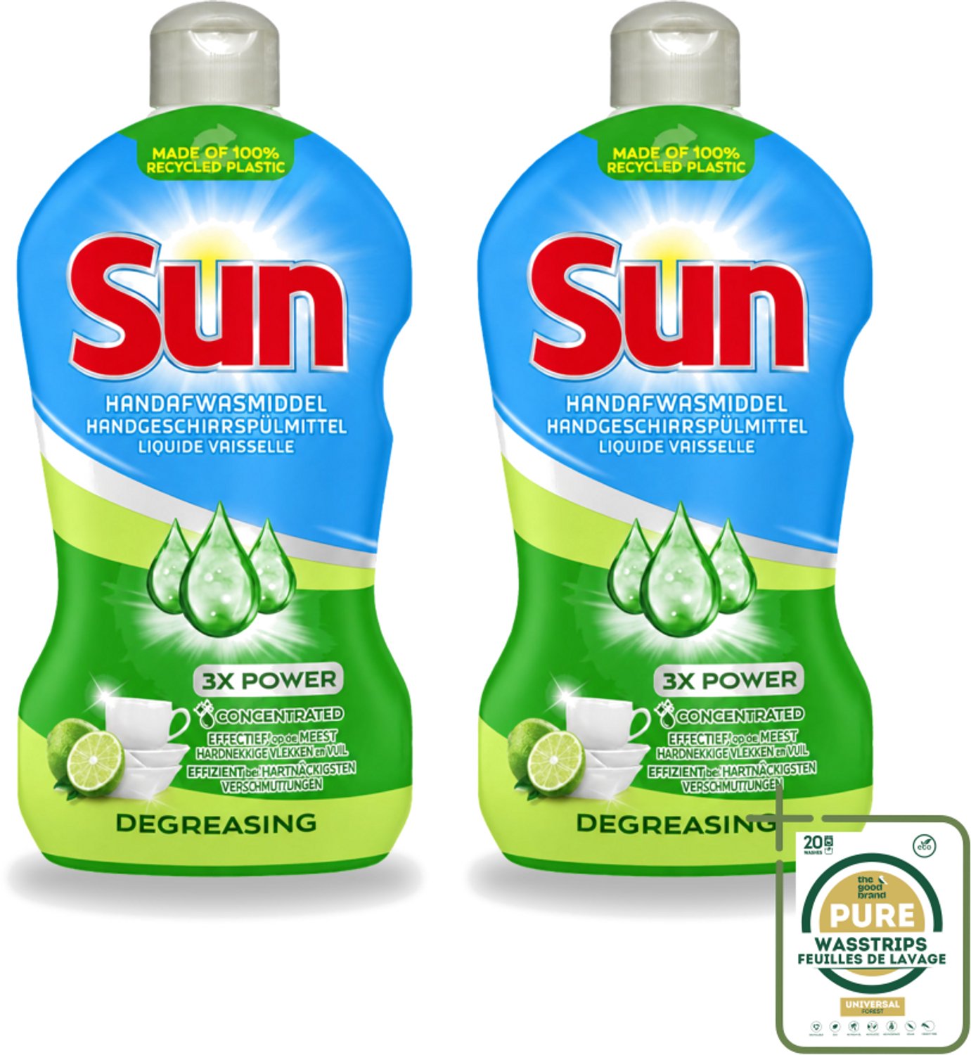 2 x Sun - Handafwasmiddel - Degreasing - Limoen - 450 ml - Wasstrips - Handafwasmiddel - Vaatwas - Limoen - Afwasmiddel - Vetverwijderend