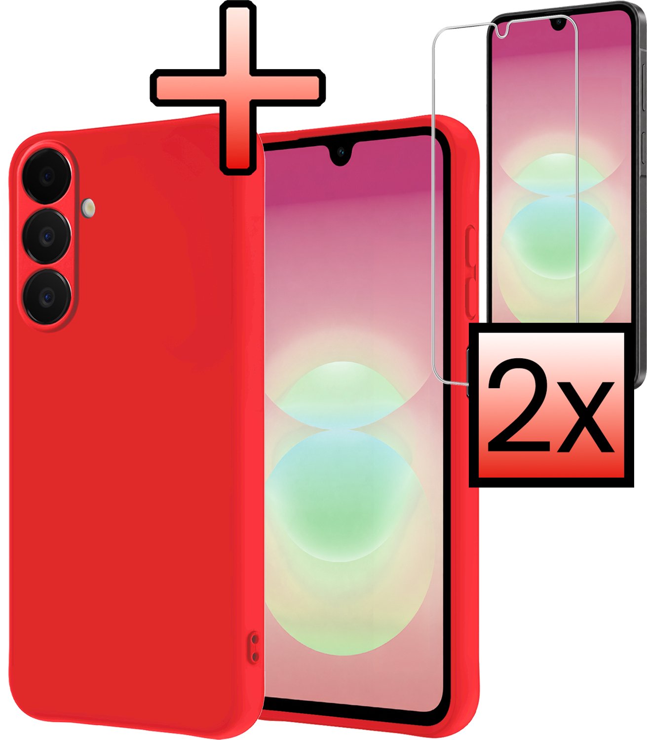 Hoesje - Met 2x Screenprotector - Geschikt voor Samsung Galaxy A18 - Sterk & Shockproof - Back Cover - Siliconen Case - Telefoon Hoes - Rood