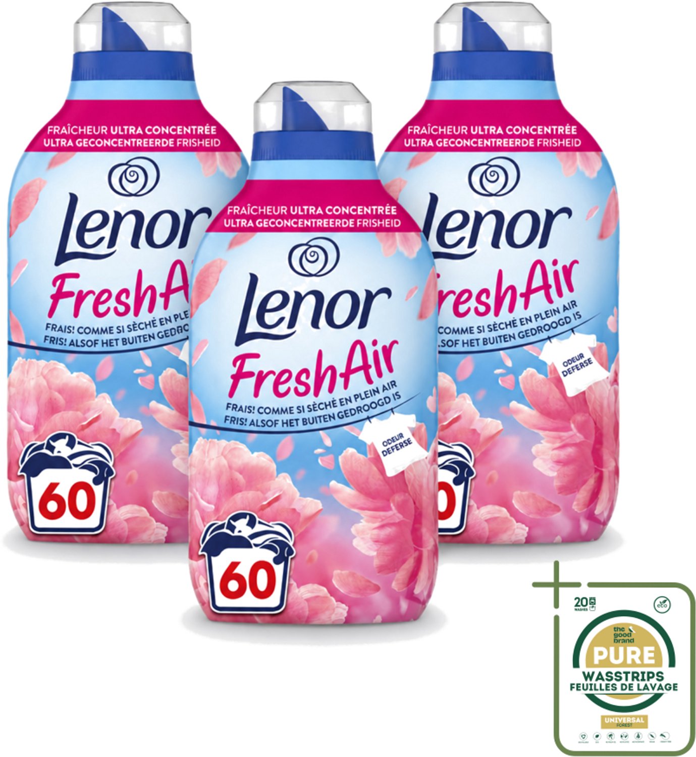 3 x Lenor – Wasverzachter – Bloesem – 60 Wasbeurten – 840 ml - Wasstrips - Wasverzachter - Buitenluchtfrisheid - Bloesemgeur - Wasgoed - Geur