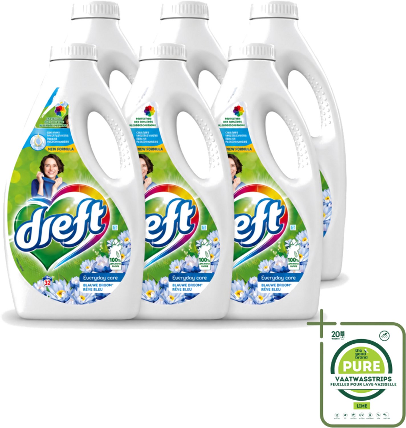 6 x Dreft – Vloeibaar Wasmiddel – Blue Dream – 32 Wasbeurten - Grootverpakking - Vaatwasstrips - Wasmiddel - Vloeibaar Wasmiddel - Blue Dream - Vlekverwijdering - Kleding Reinigen