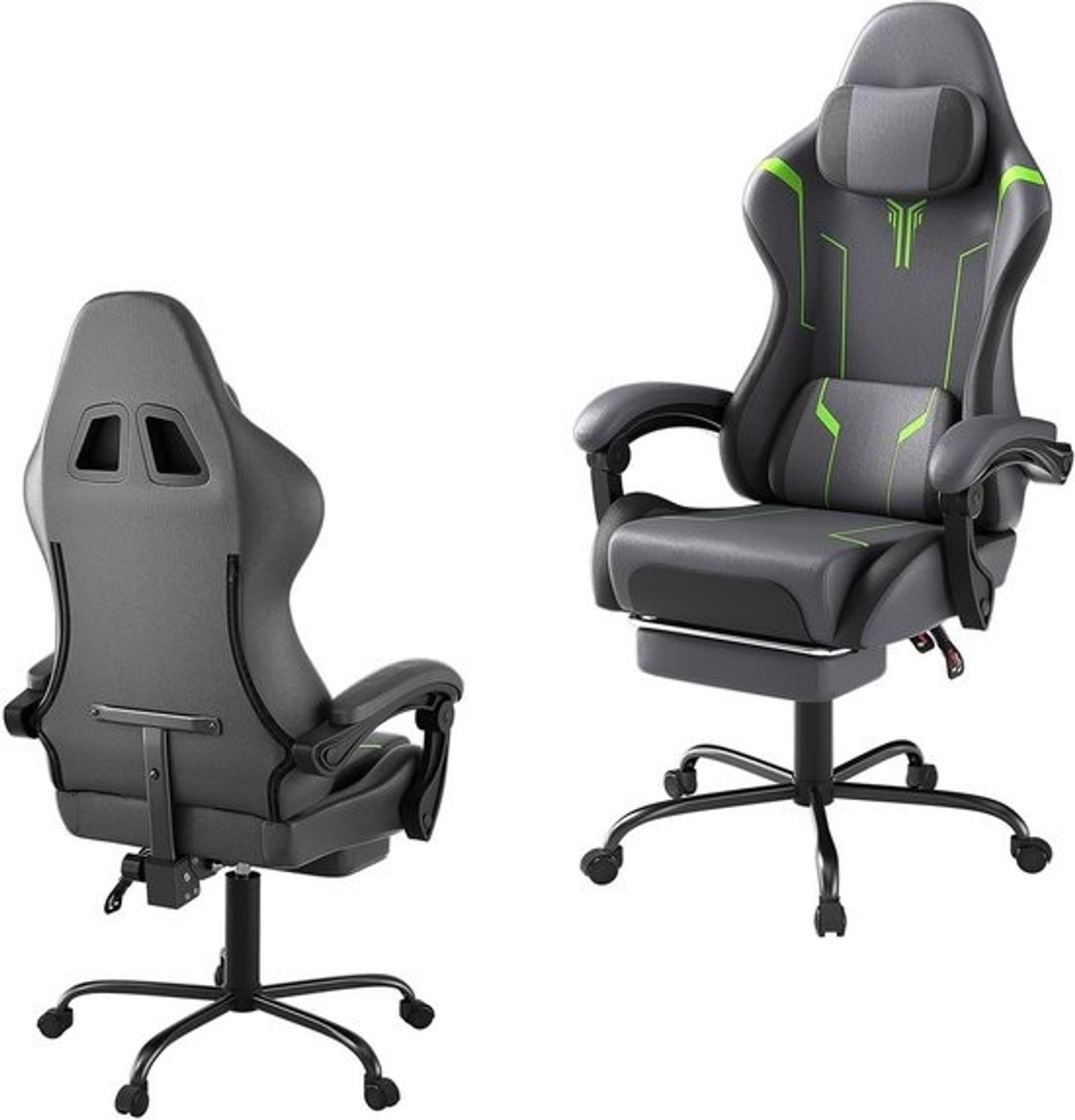 Ergonomische Gamestoel - Gaming Fauteuil - Langdurig Comfort - Met Massagefunctie - 135 kg Belastbaar - Grijs en Groen