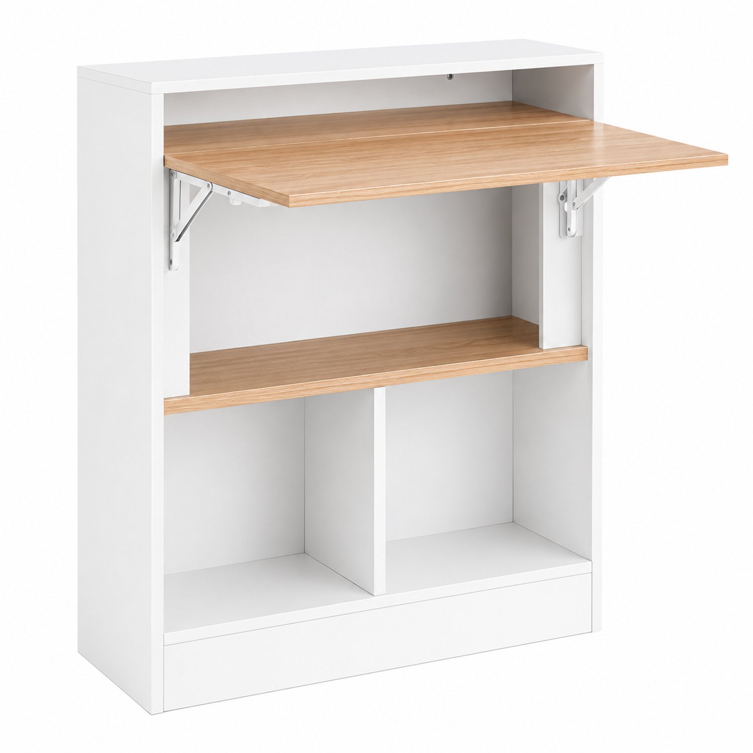 Bresht Bureau - Opklapbare tafel - Desk - 4 open opbergvakken - Vloerbescherming - Ruim werkblad - MDF - Wit - 70 x 25 x 85 cm