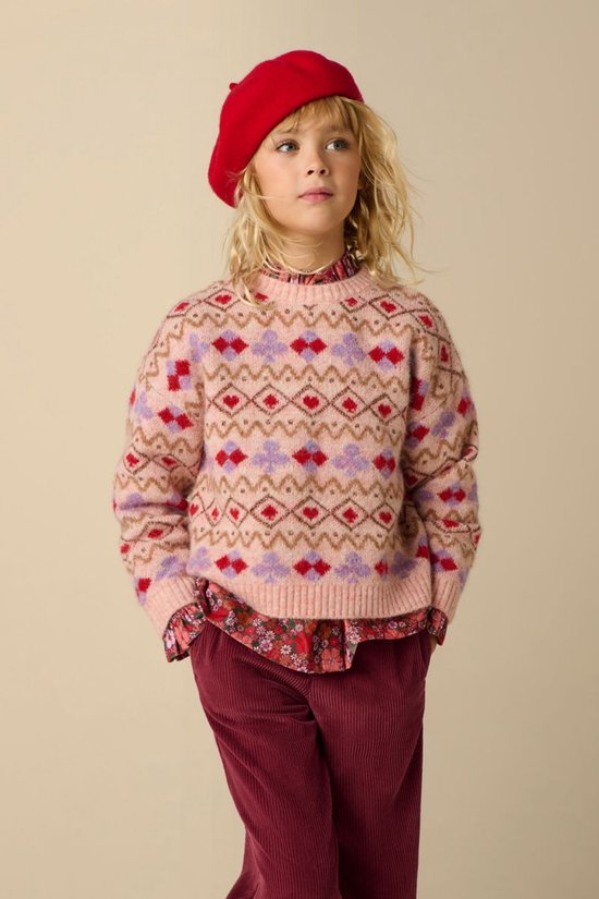 Donkerroze Gebreide Jacquard Trui