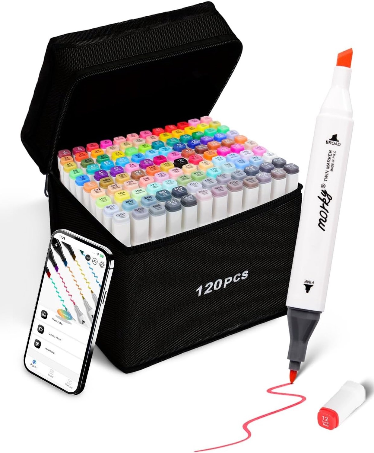 Alcohol Markers - Multicolor - 120 Kleuren - Dubbele Punt met Beitel & Fijne Punt - Voor Kunstenaars