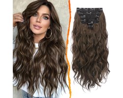 BARSDAR Clip in Extensions, 50cm Golvende Clip in Haarextensies Bruin voor Vrouwen 6 PCs Dik Krullend Natuurlijke Synthetische Hair Extensions Haarstu