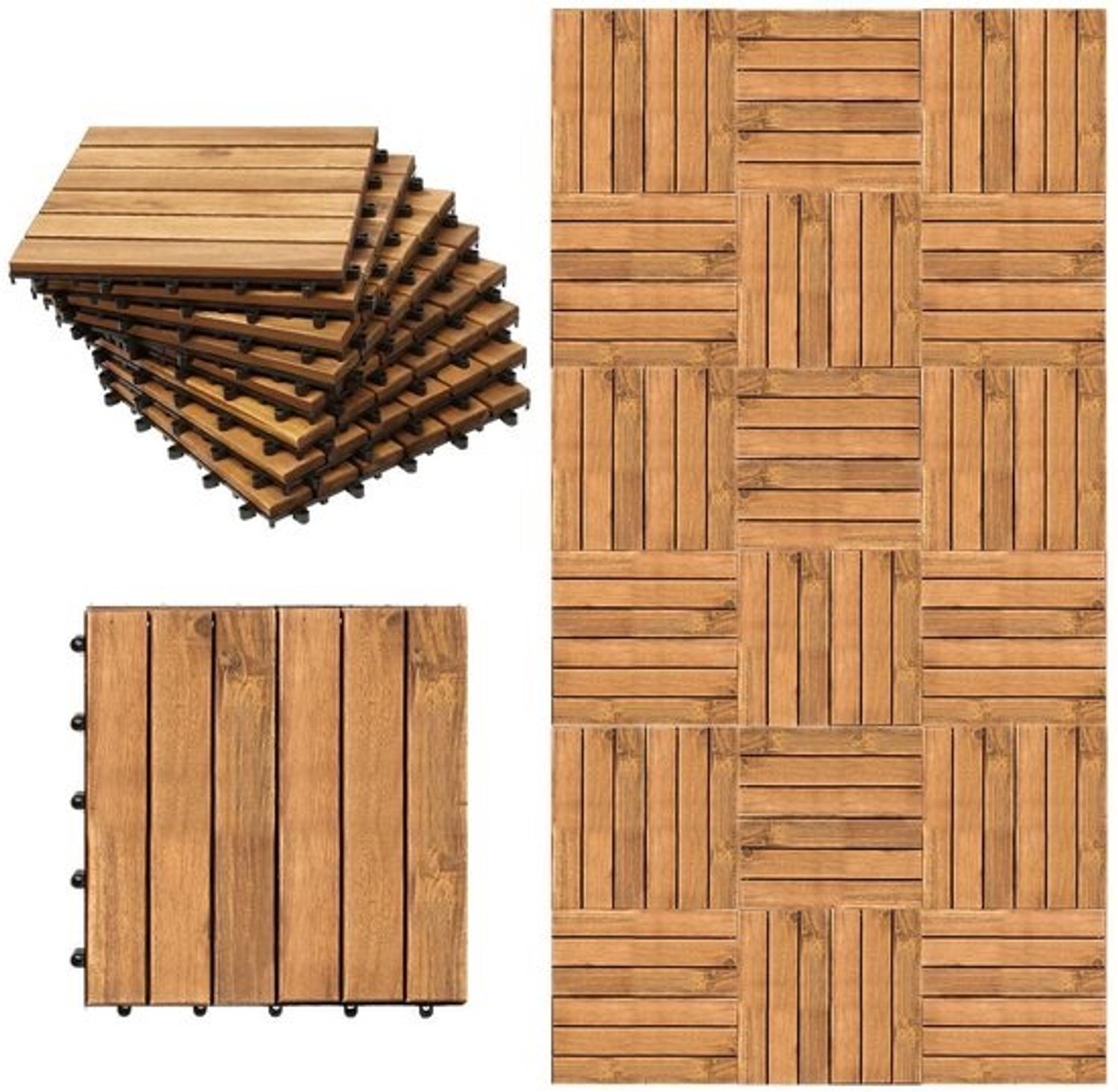 Houten Balkon Tegels - Terras Vloer - Buiten Leven - FSC Gecertificeerd Hout - 30x30cm 22 Stuks - Acacia Natuurlijk