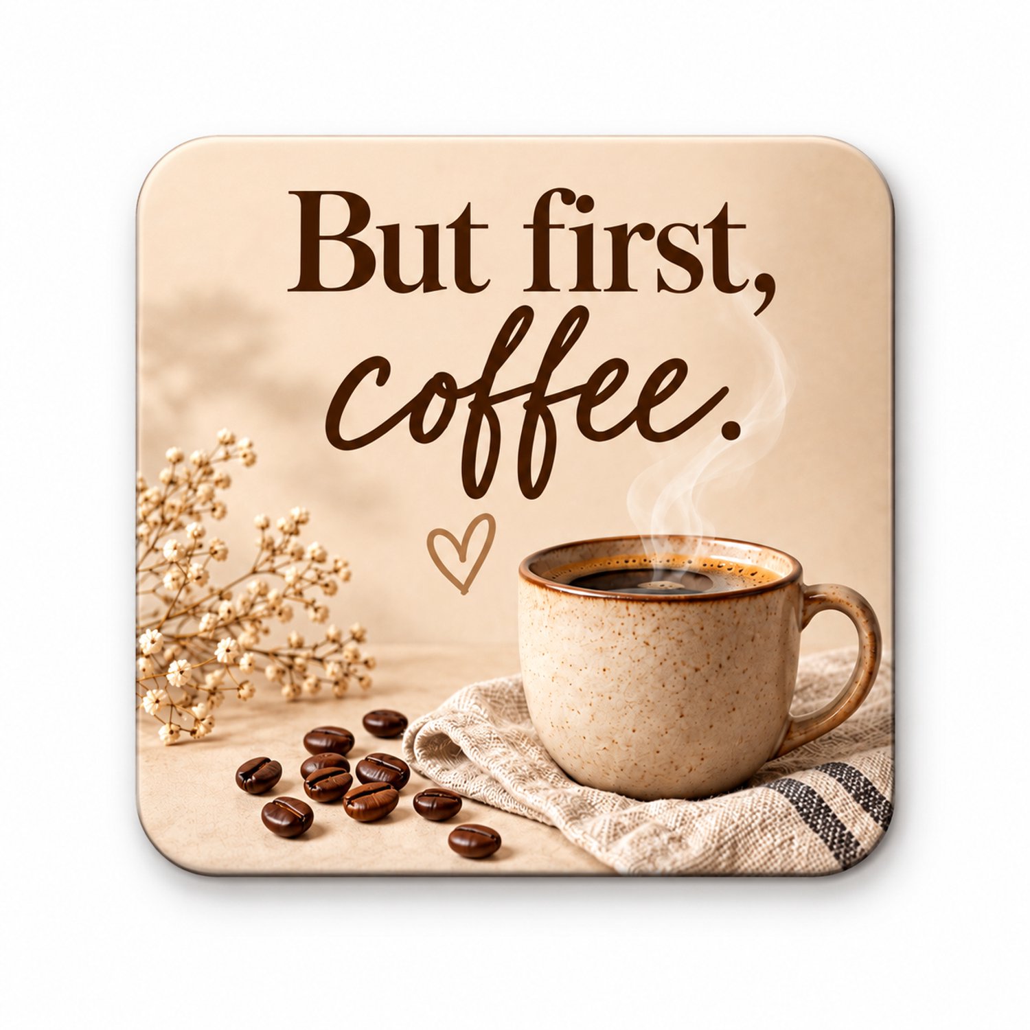Koffie MDF onderzetter 10 x 10 cm – But First, Coffee – Vierkant