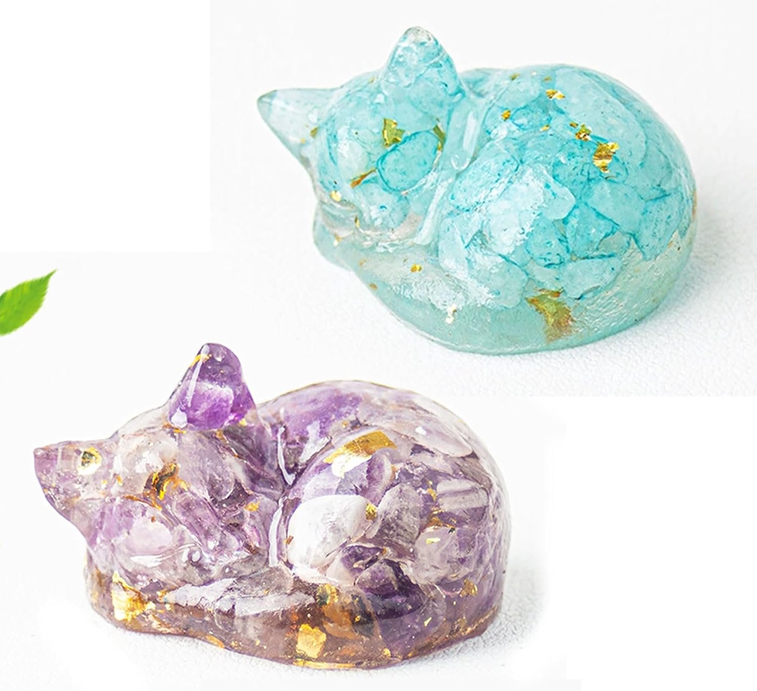 2 Pieces Sleeping Crystal Cat Ornaments - Decorative Statues Table Figures Mini Figurines (B) - ShopVlot