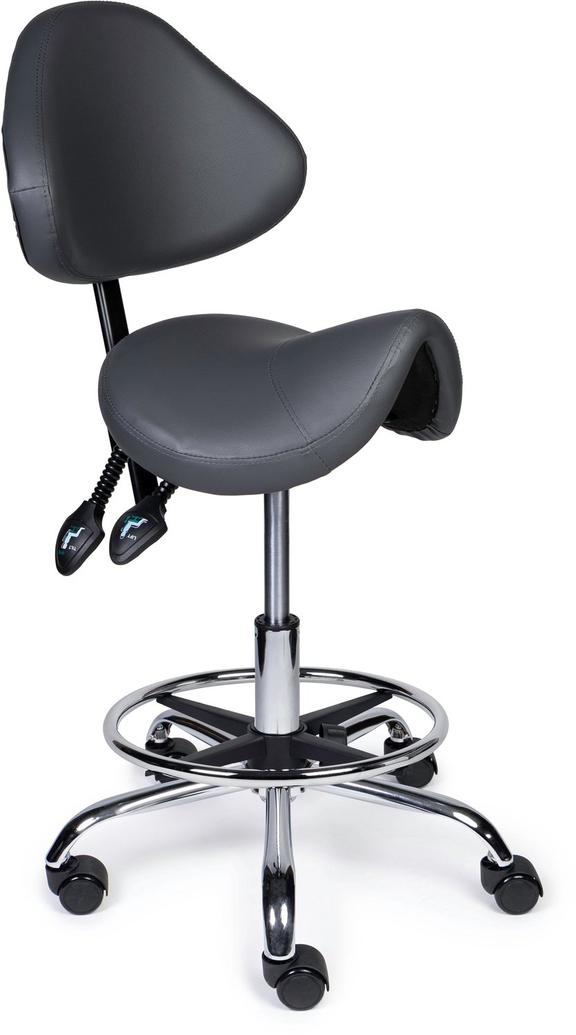 Ergonomische Zadelkruk met Rugleuning Expert Grijs op Wielen Lage uitvoering (45-58cm) / Zonder voetensteun / Voetdoppen