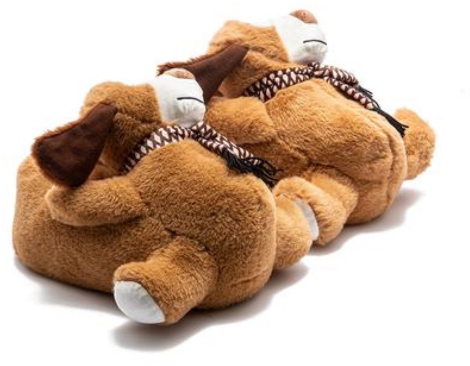 Berussa - Twigy Yeye Pluche Dierenpantoffels - Hond met Sjaal - Bruin - - Origineel Cadeautje Maat 36/41