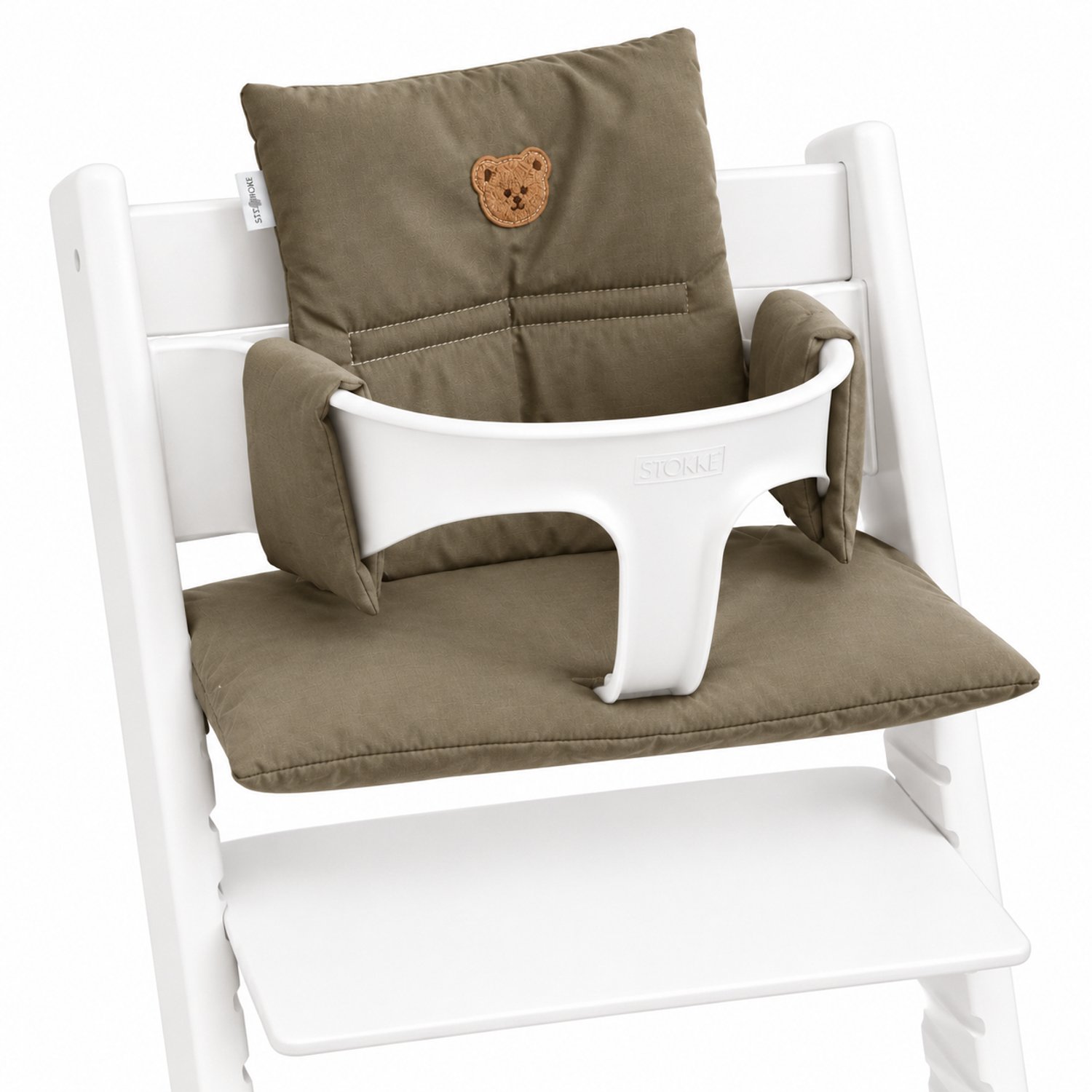 Kussen / stoelverkleiner - bruin/olfijfgroen beer - geschikt voor de Stokke Tripp Trapp - afneembaar
