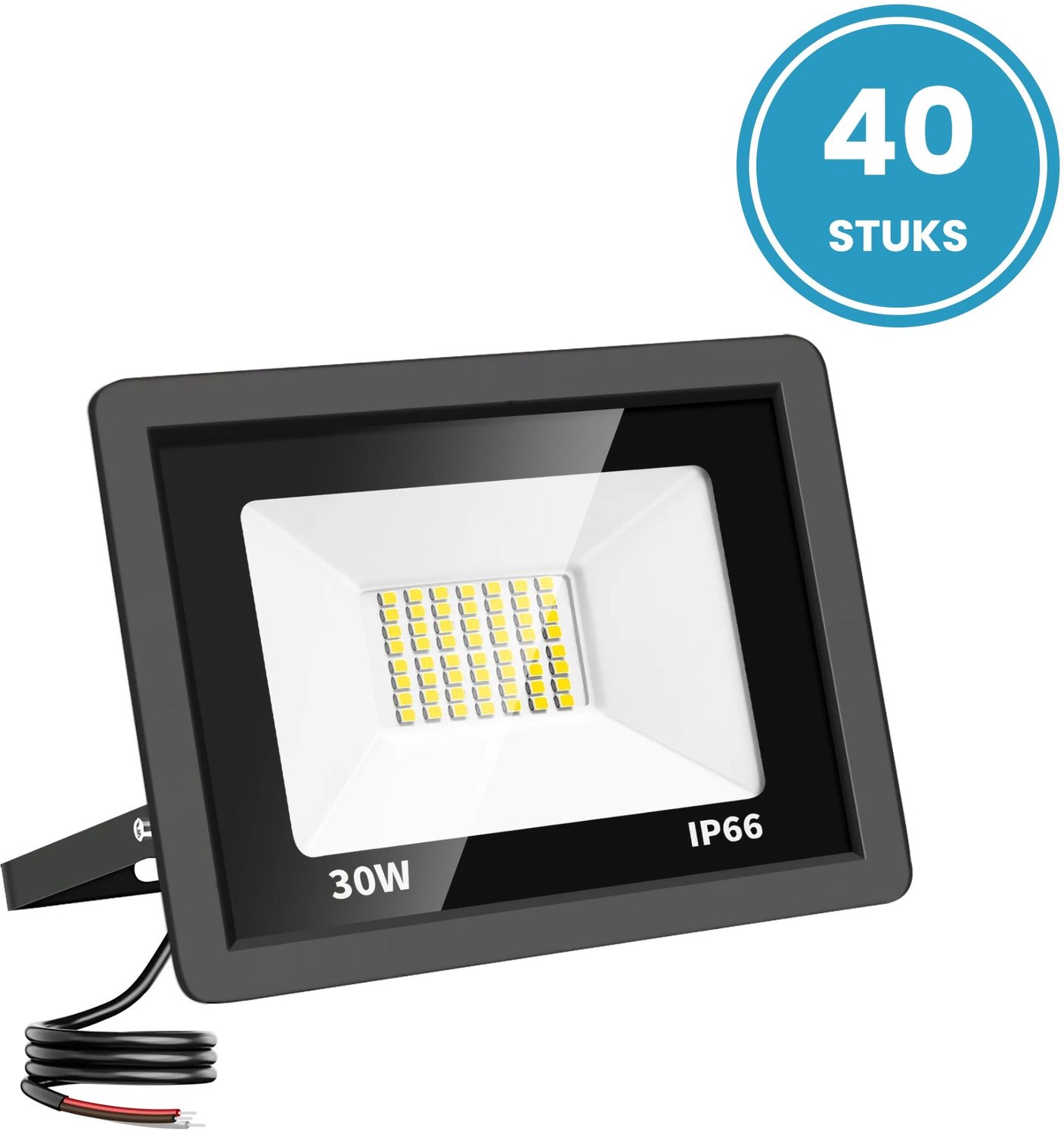 LED Schijnwerper 30W - 3.000 lm - Daglichtwit 6000K - 120° Breedstraler - IP66 - Buitenlamp & Gevelverlichting - Set van 40 - 2 jaar garantie