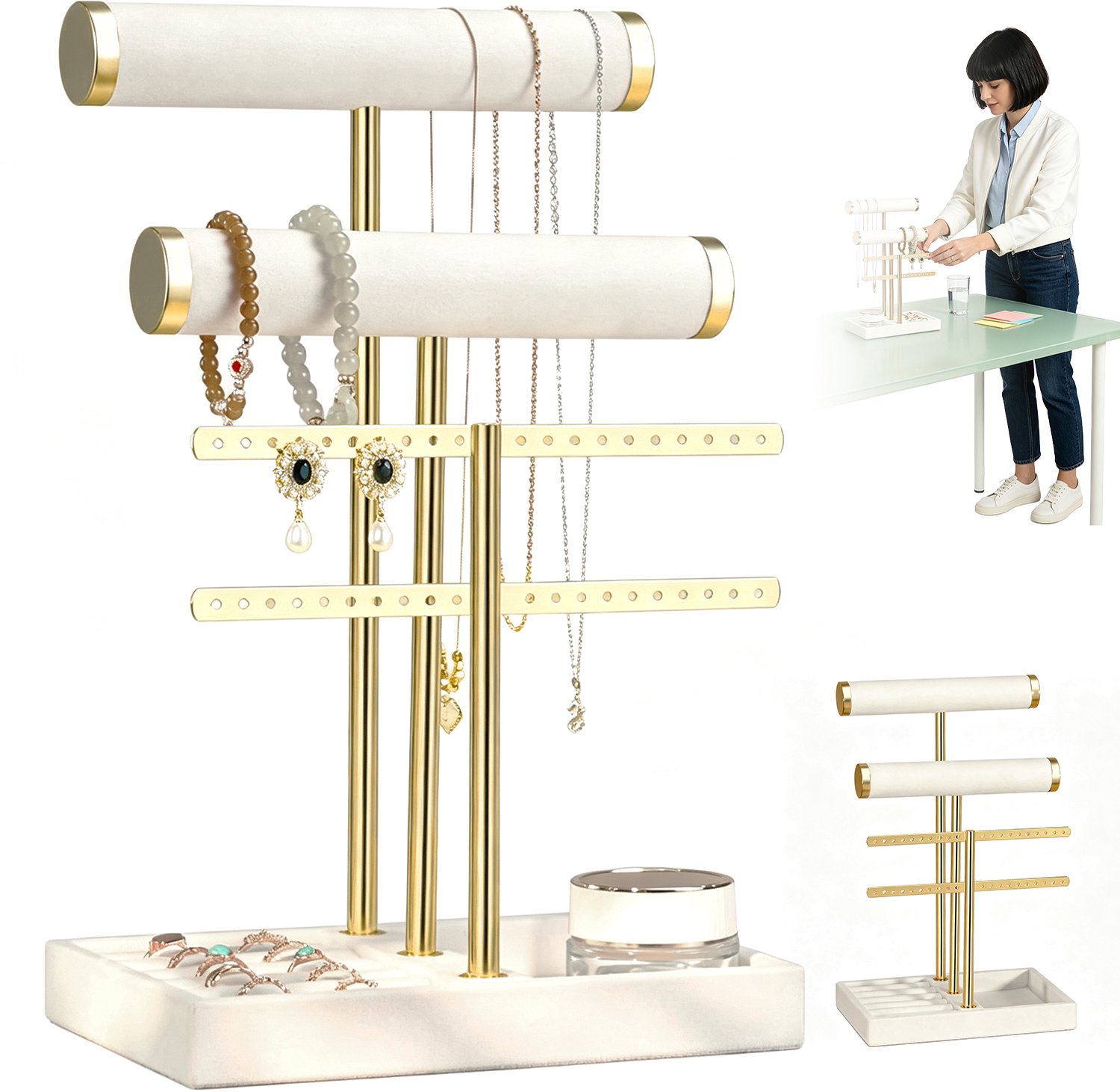 Sieradenstandaard - Sieradenrekje - Sieraden Organizer - Houder Voor Armbanden & Kettingen & Horloges - Fluweel & Metaal - Trapsgewijs Display - Afneembare - Sieradenrek - Voor Juwelier & Thuis