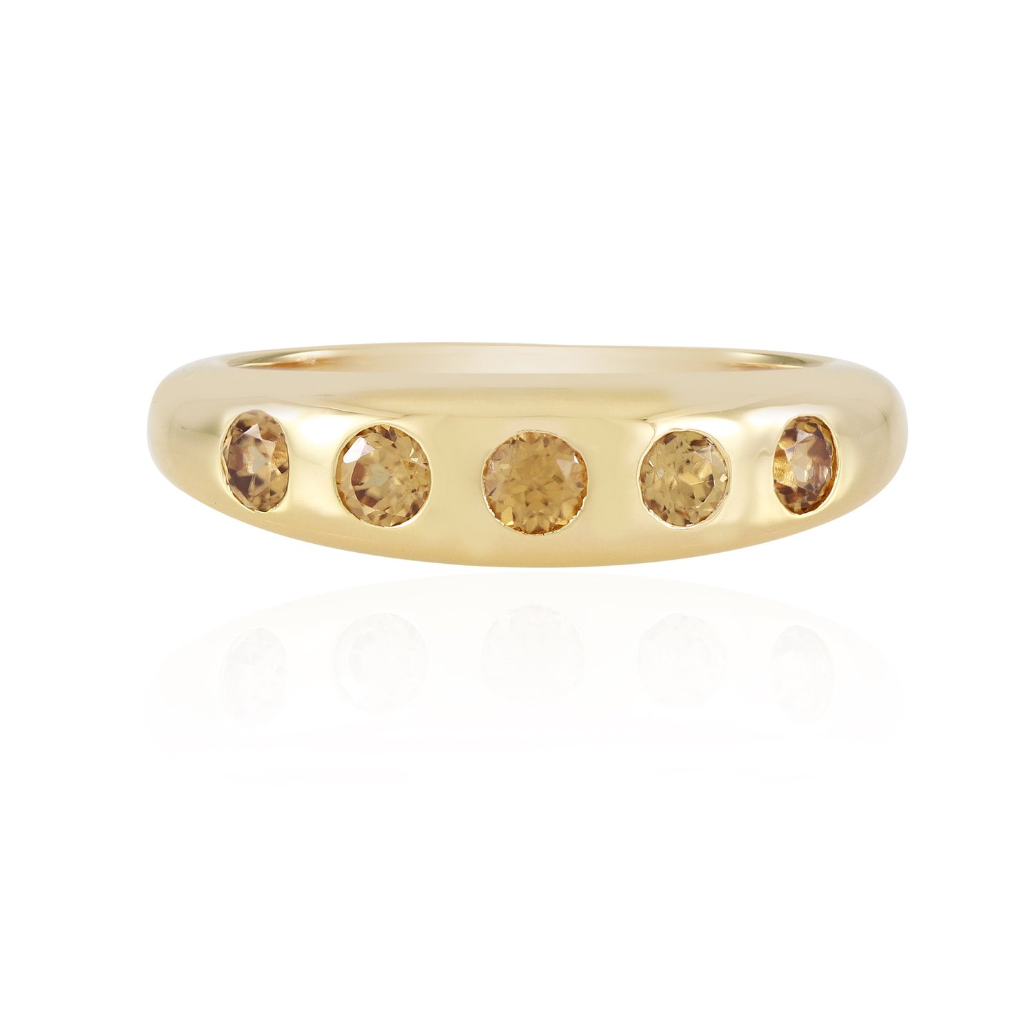 Cavill - Elegante Damesring 925 Sterling Zilver - 5 Cognac Bruine Zirkonia's 0,85 Ct - Ronde Briljantslijpsel - Bezel Zetting