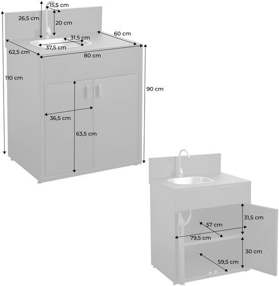 sweeek - Buitenkeukenmodule met gootsteen en 2 deuren van staal l80cm - thira van Sweeek — afbeelding 3