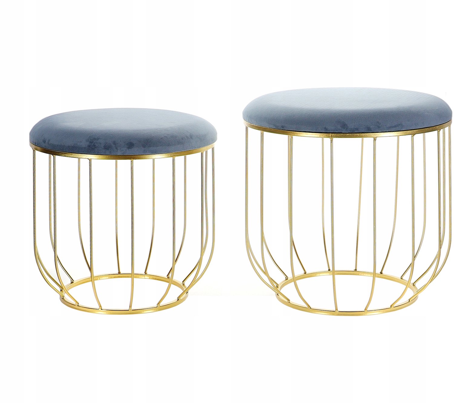 Messa Home Set van 2 Grijze Ribera Pufjes met Gouden Frame - Stijlvol en Elegant Grijs