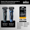 Braun Series 5 EasyClean in het zwart en Series 6 SensoFlex in het blauw. Braun scheerkop 53B/54B.
