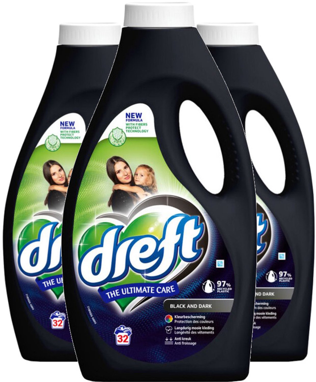 Dreft The Ultimate Care Black and Dark - Multipack - Wasmiddel - 4320 ml (3x1440ml) - 96 (3x32) Wasbeurten
