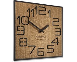 FLEXISTYLE Moderne vierkante grote wandklok hout ECO diameter 50 cm, stil, houtlook, eiken, woonkamer, slaapkamer, Made in EU (Digits 40 cm)