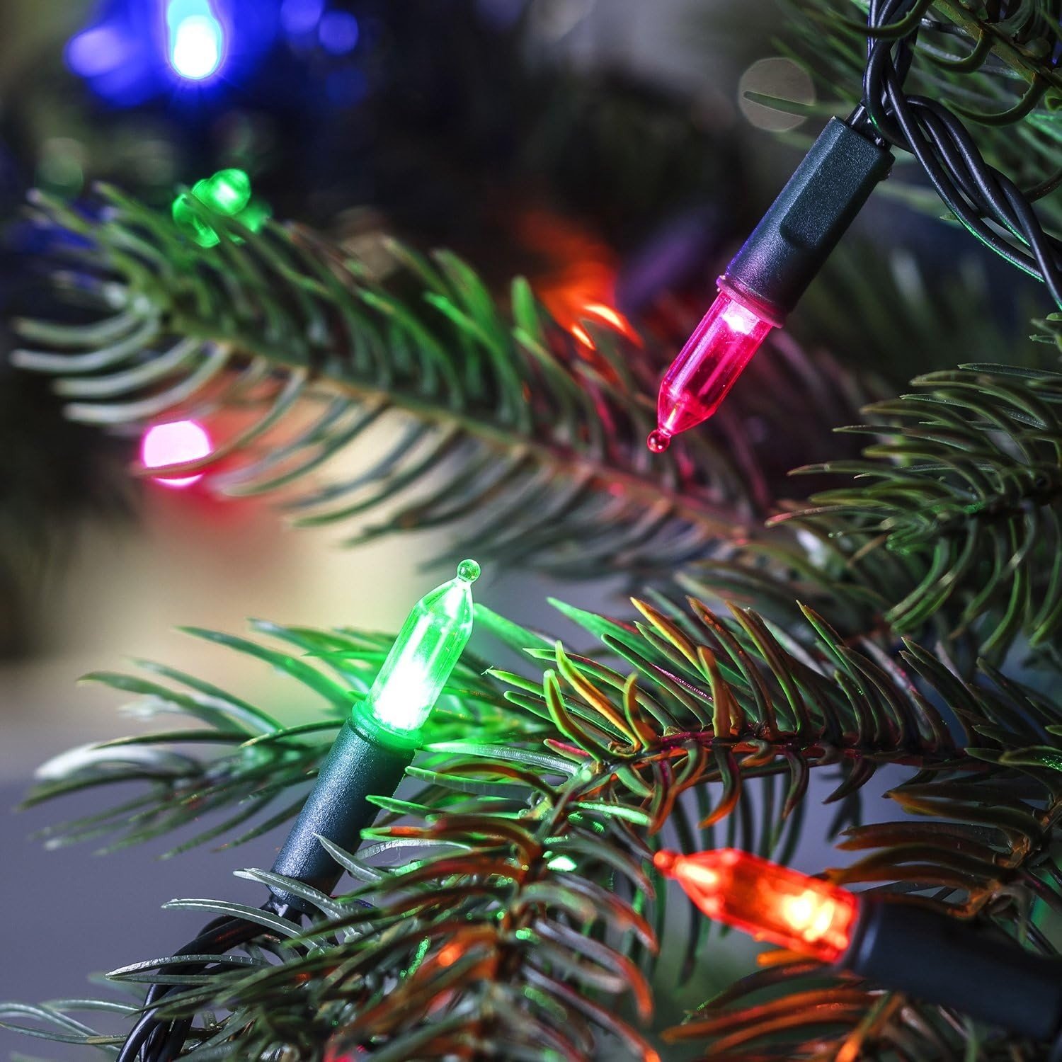 Lichtsnoer - Blauw - 14,85 m - Donkergroene Kabel met Afstandsbediening - Voor Kerstdecoratie