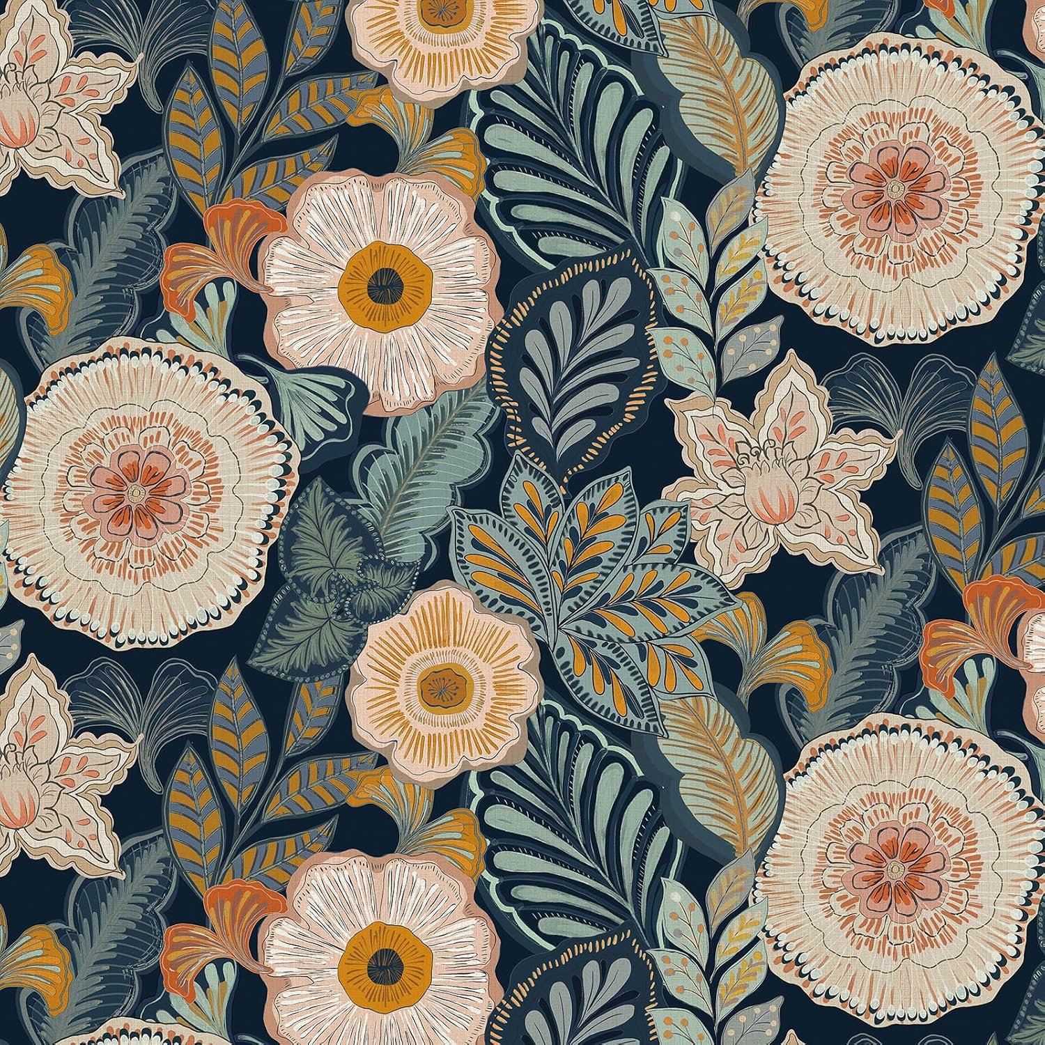 Timeet 44 cm x 10 m Self-Adhesive Wallpaper Vinyl Adhesive Film Flowers Wall Wallpaper Dark Blue Vintage Furniture - ShopVlot
