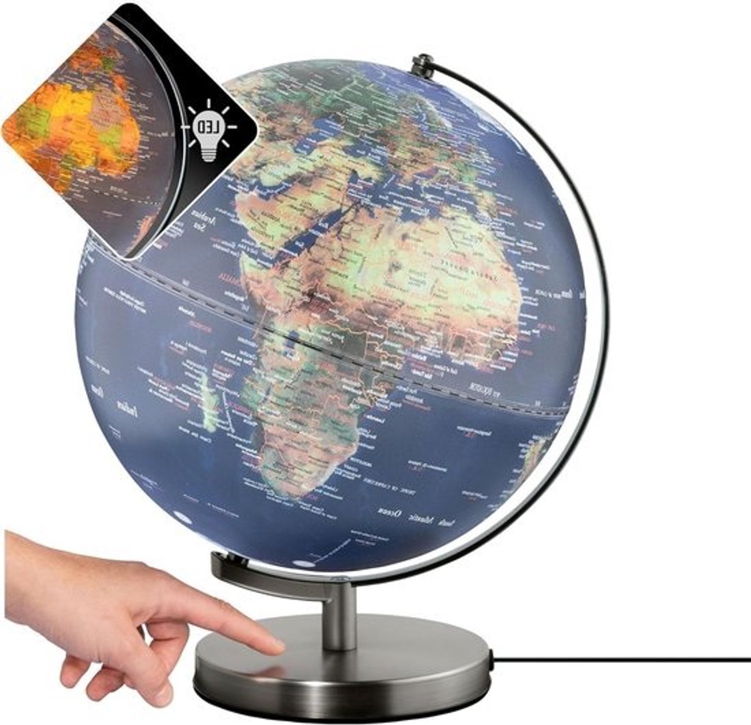 Verlichte Wereldbol - Globe met verlichting - Decoratie en educatie - Touchfunctie met 3 helderheidsstanden - 30 cm diameter