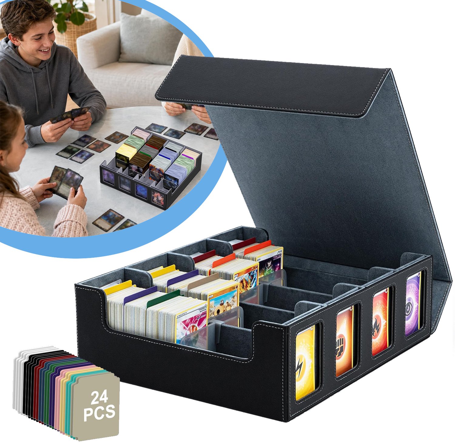 Opbergdoos Voor Ruilkaarten - Kaartendoos - MTG-Deckbox - TCG-Kaartenhouder - Met 24 Verdelers - Magneetsluiting