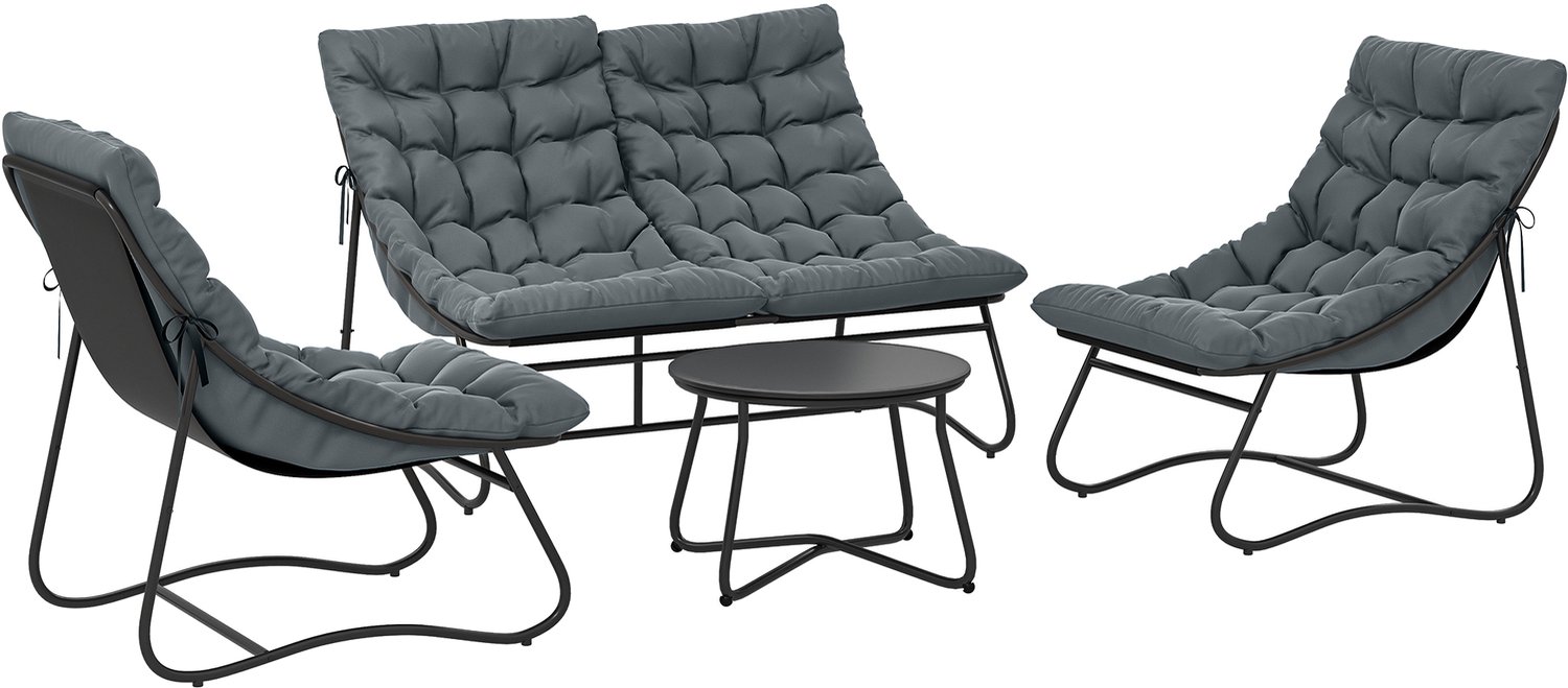 Sunona 4-delige tuinset - Met tweezitsbank, twee stoelen en salontafel - Stalen frame - Inclusief kussens - Grijs