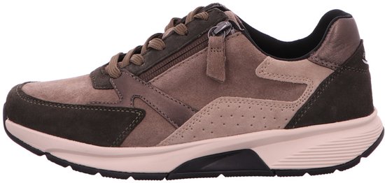 Bruine Gabor Rollingsoft sneaker in suède en nubuck met vetersluiting en handige rits aan de zijkant.