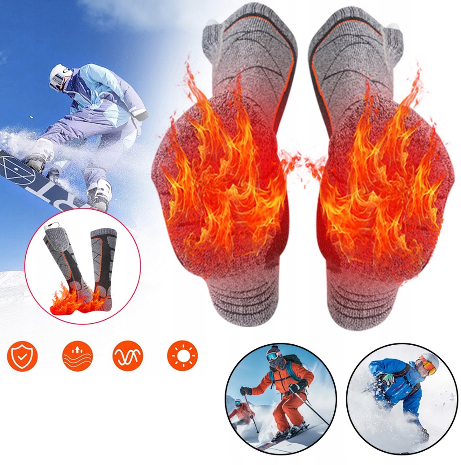 Elektrische Verwarmde Sokken 2x 2200 mAh – 3 Standen En Tot 20 Uur Warmte – Ademend Modal En Wasbaar – Unisex En Geschikt Voor Skiën En Wandelen – Sinterklaas- En Kerstcadeau Grijs