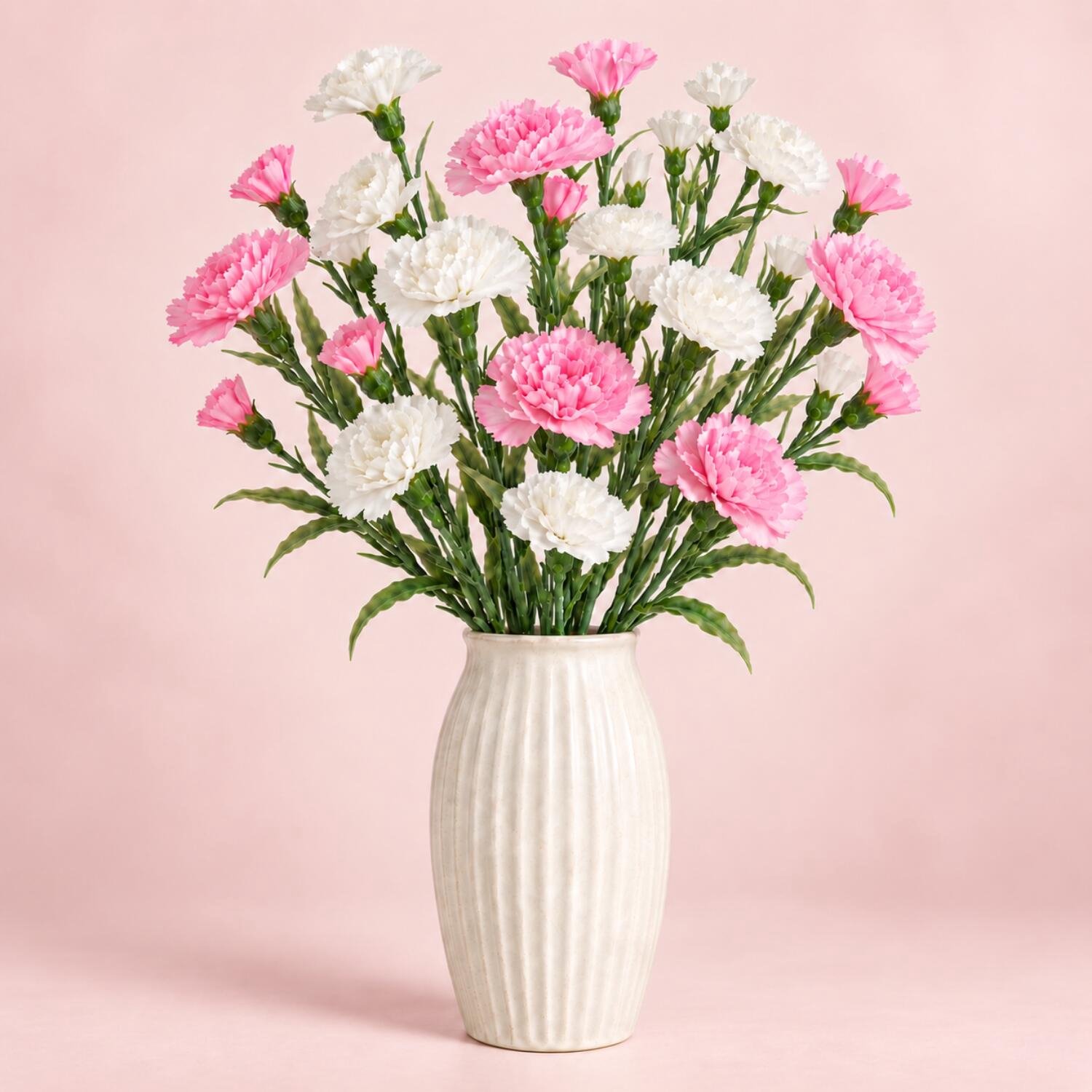 Mica Decorations Boeket Kunstbloemen - Anjers - H71 cm - roze en wit - 6x stelen - met kleine bloemetjes en bladeren Lichtroze