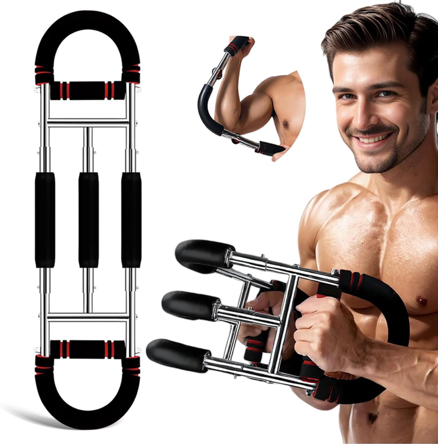 U-Vormige Armtrainer Met 3 Weerstandsniveaus – Ergonomische Antisliphandgreep En Rubberen Behuizing – Voor Borst, Armen, Buik En Dijen – Thuisgym En Kantoor – Vaderdagcadeau