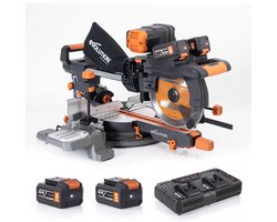 R255SMS-DB-Li Draadloze Dubbel Gehoekte Schuif-Afschuifzaag 2x 18V Li-Ion EXT Inclusief Zaagblad voor Meerdere Materialen, Zaagt Hout, Metaal, 255 mm