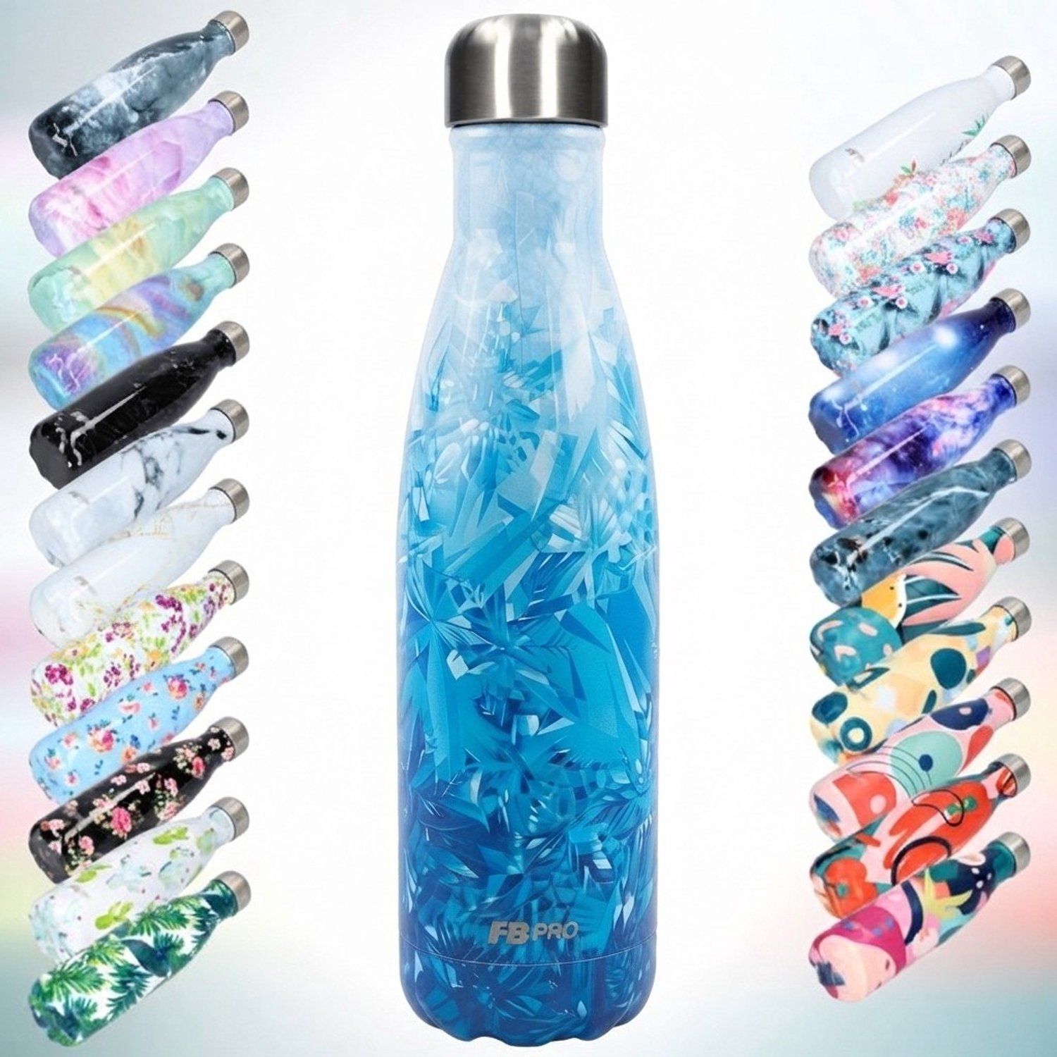 FBFS89, Thermosfles, Drinkfles, Waterfles - Modern & Slank Design - Zeegolf blauw - 500ML
