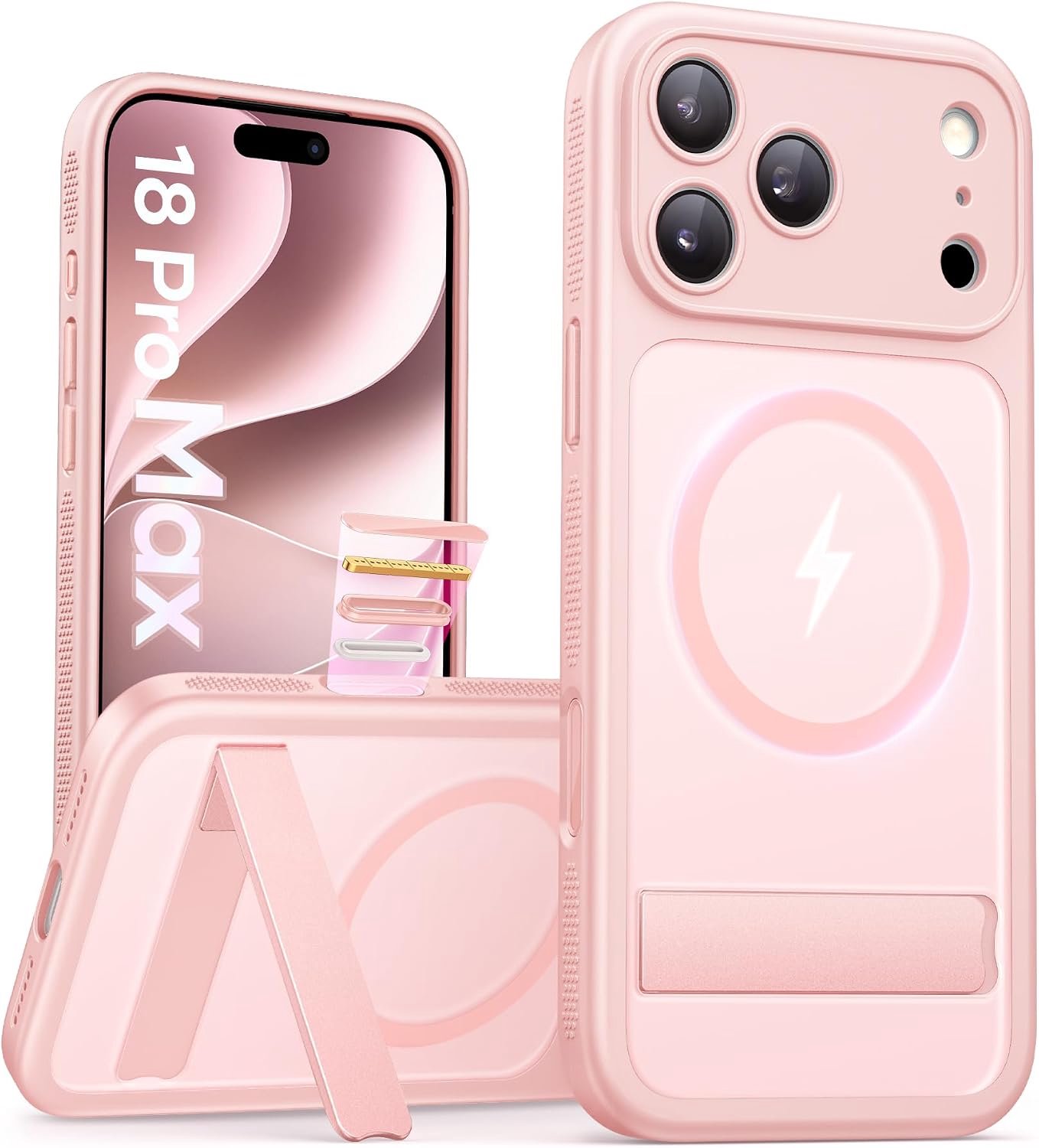 Zandarix Hoesje Geschikt voor Apple iPhone 18 Pro Max - Draadloos Opladen - Camerabedieningsknop - Volledige Camerabescherming - Geschikt voor Mag - Doorschijnend - Back Cover Hoesje - Roze
