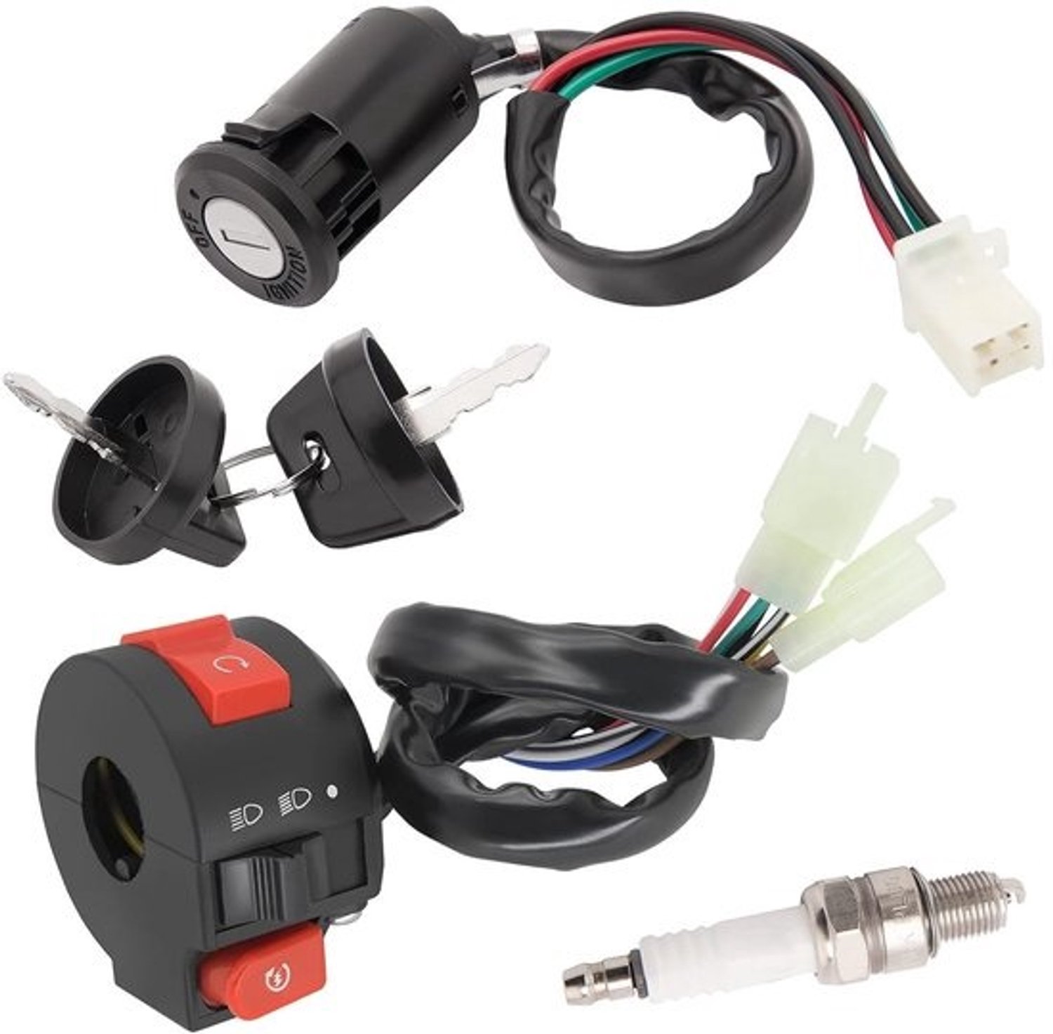 Contactsleutelset met startschakelaar en bougie - voor Chinese ATV-quads en scooters 50cc tot 150cc