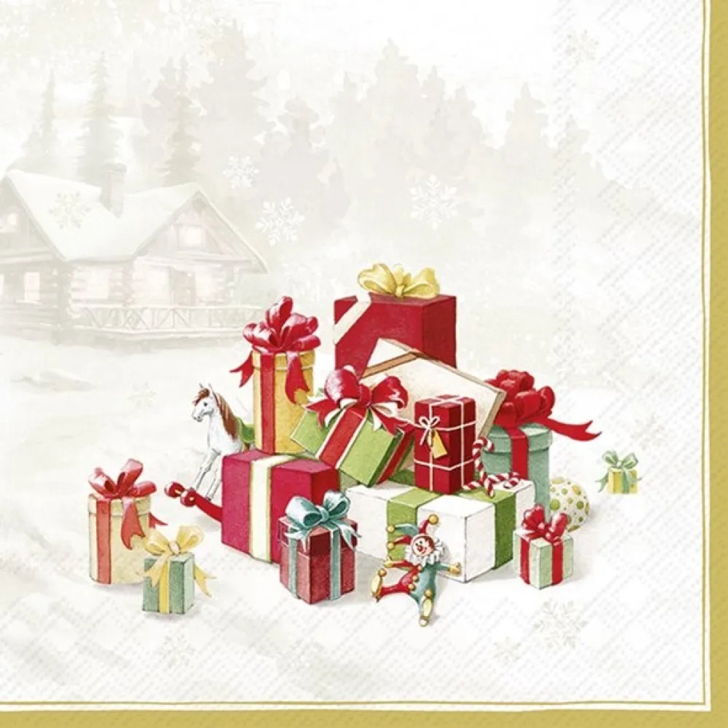 Servetten "HAPPY PRESENTS goud" 33x33 cm