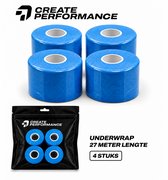 CREATE PERFORMANCE Underwrap tape - Voetbaltape - Fysio tape - Blauw - 4 stuks - 7cm x 27m - Inclusief tape tas