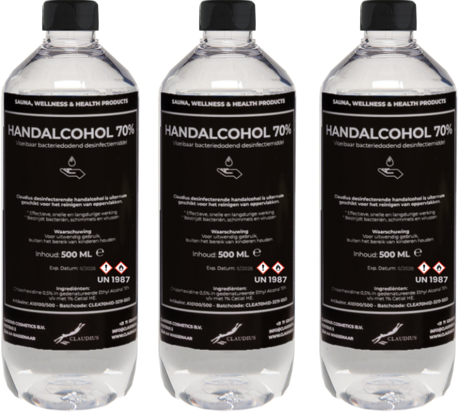 Handalcohol spray 70% - 500 ml met dop - set van 3 stuks