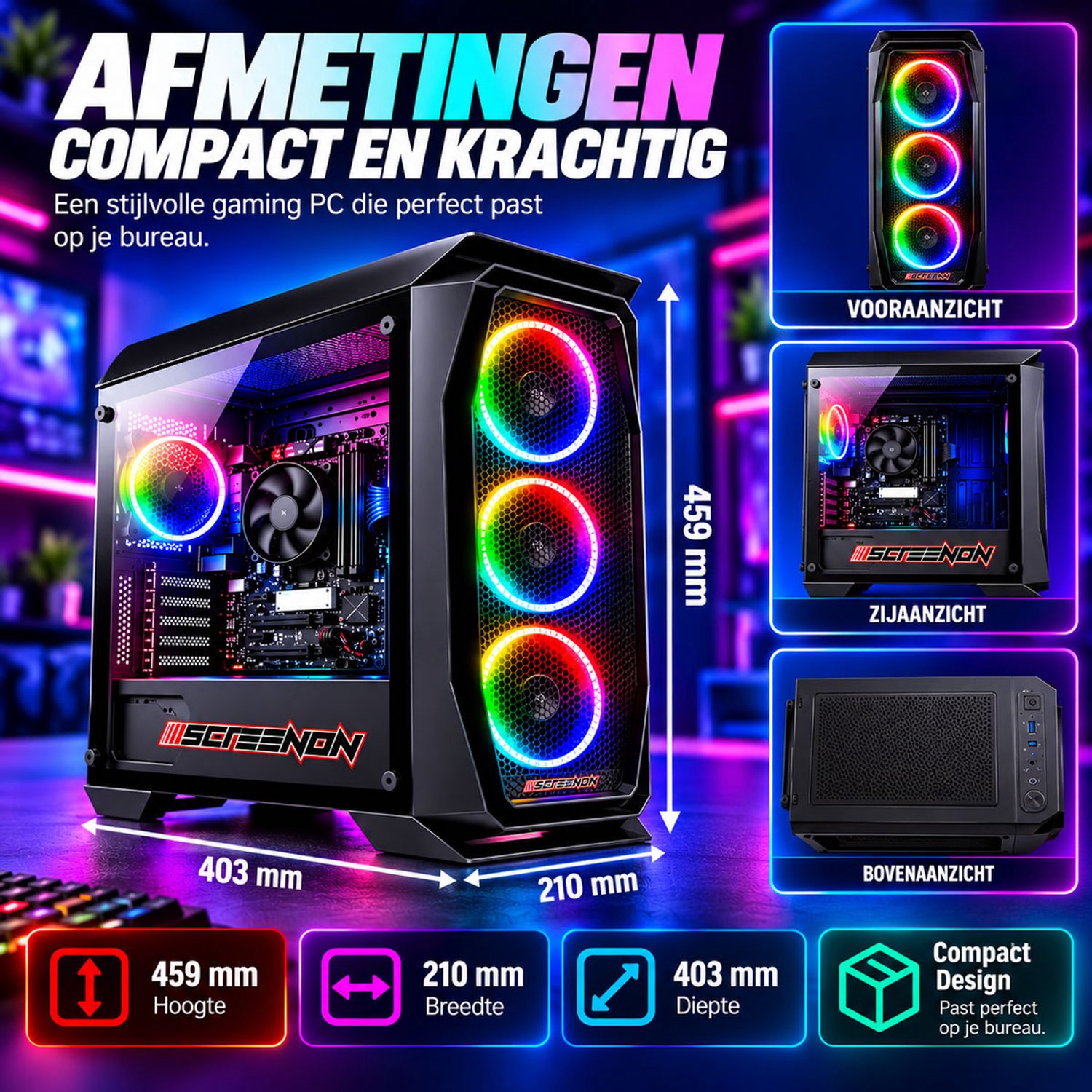 ScreenON Gaming Set – Complete Gaming PC met 27 inch Monitor – Ryzen 3 3200G – 8GB RAM – 512GB SSD – Radeon Vega 8 – Windows 11 Pro – Toetsenbord, Muis, Headset & Muismat thumbnail 5