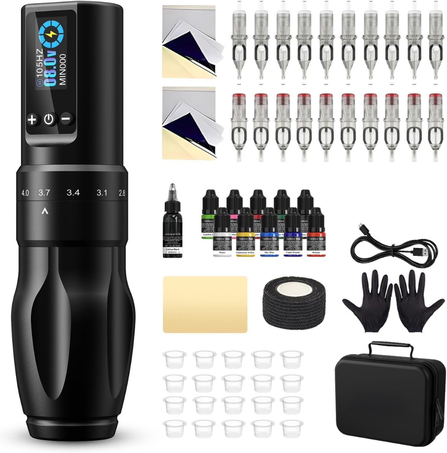 Daily Supplies® Tattoo Machine met Accessoires - Tattoo kit Draadloos - Complete Set - Zwart