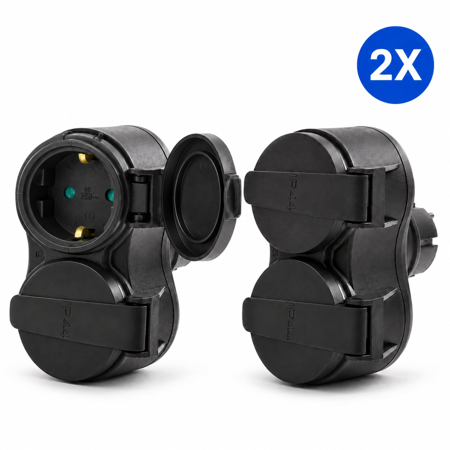 2x PD® Stekkerdoos - Verdeelstekker - Stopcontact splitter - Zwart - Spatwaterdicht - Binnen en buiten