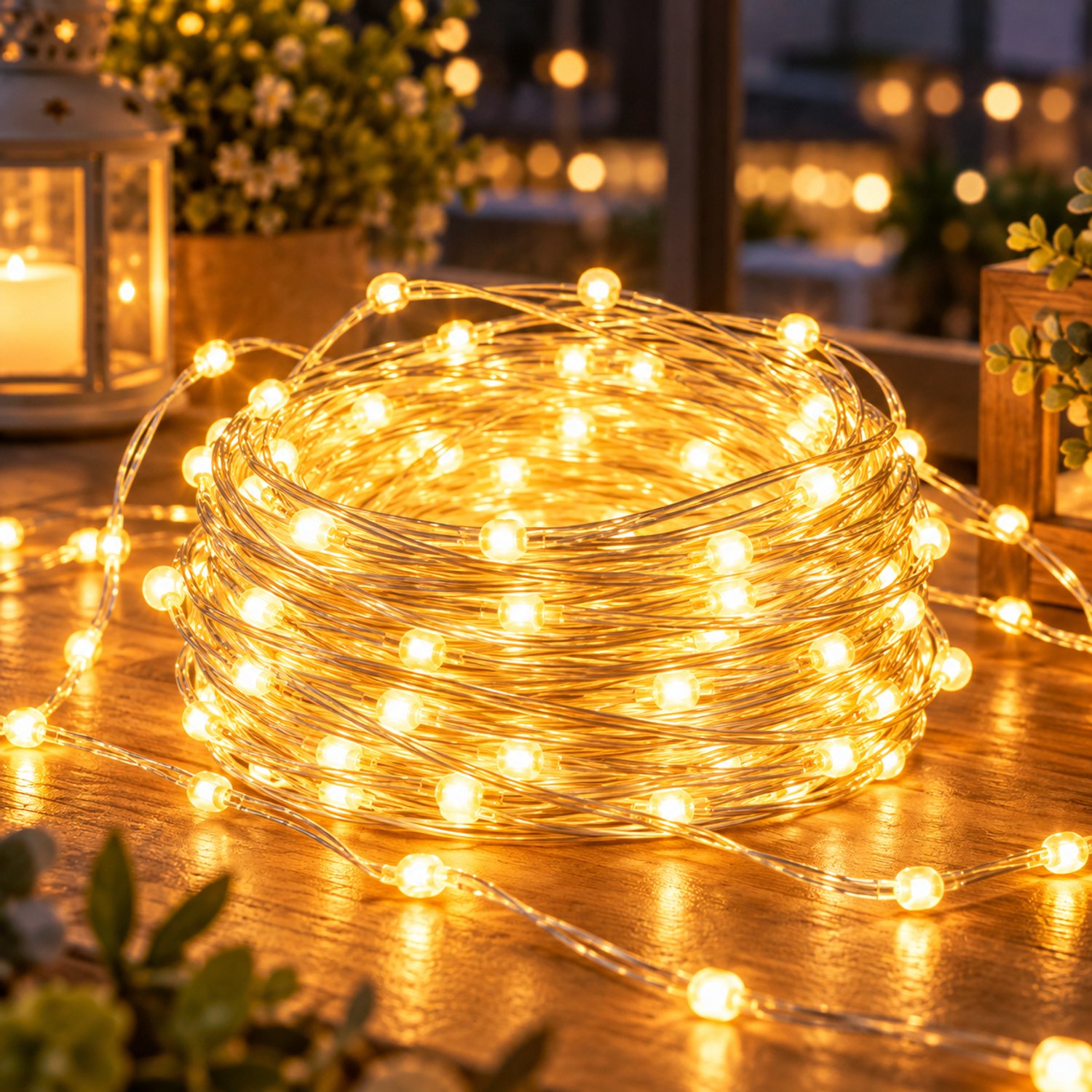Rosnek Lichtsnoer Kerstverlichting 400 LED 50 m - Lichtslinger Buiten met IP44 Adapter - 8 Lichtstanden & Geheugenfunctie - Fairy Lights & Tuinverlichting voor Gevel, Tuin & Feest - Warm Wit