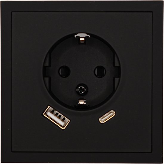 LURANOVA Stopcontact met USB A+C (2.4A), Schuko WCD, inbouw, soft skin zwart